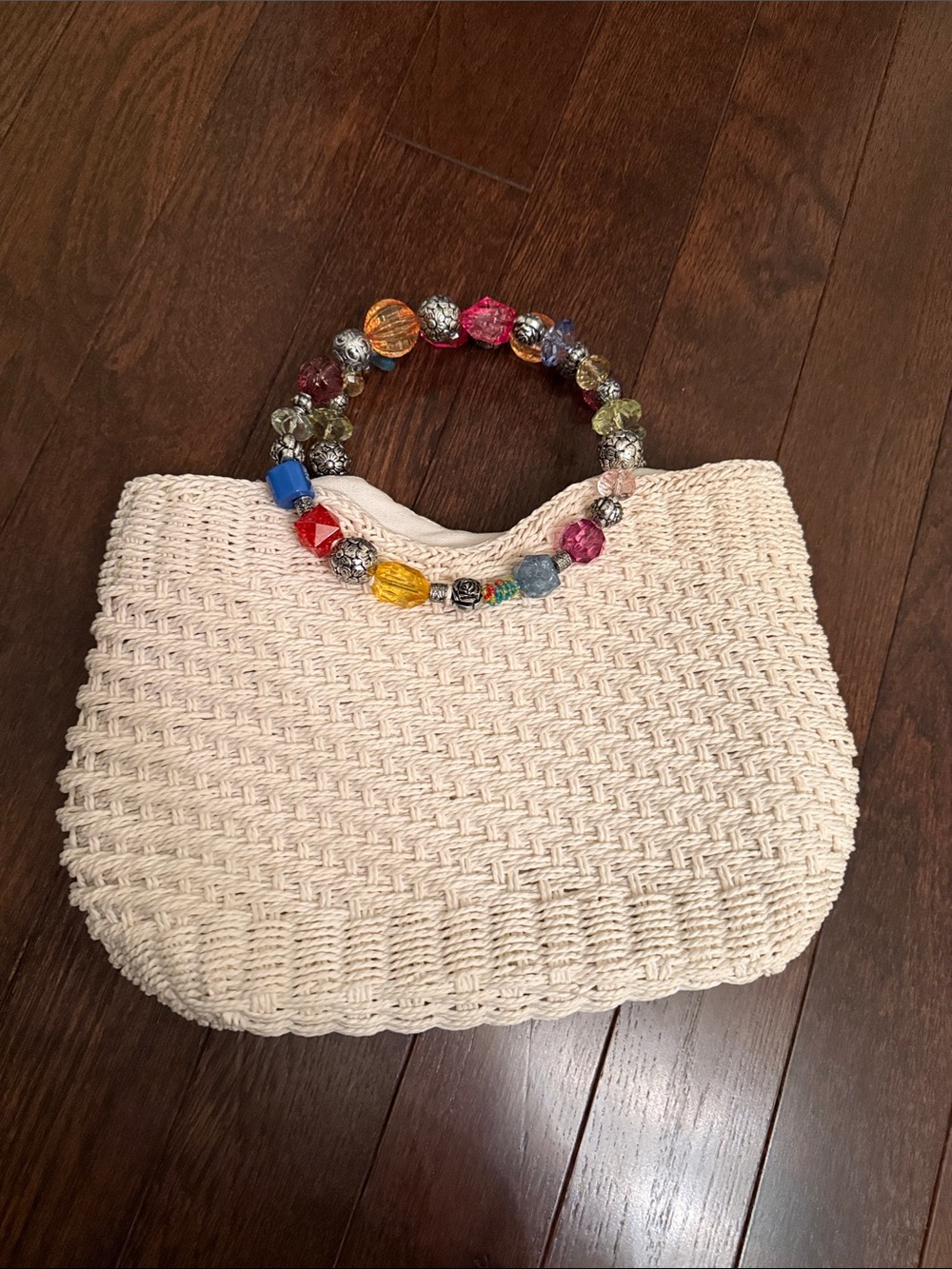 Kelly & Katie Cream Tote with Multicolor Beaded Handles